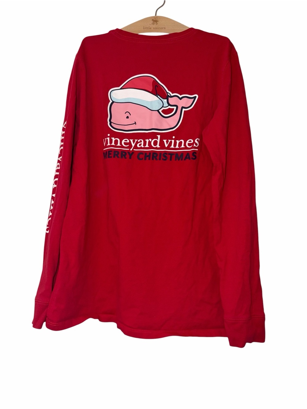 Vineyard Vines kids Red 'Merry Christmas' Whale Long Sleeve Pocket Tee Sz XL 18